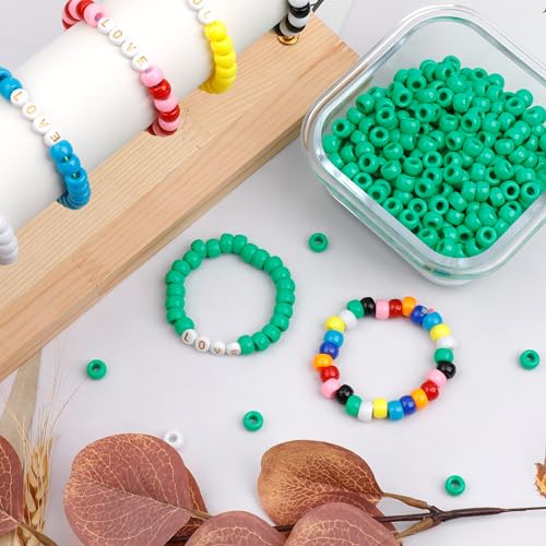 Image of 1000Pcs Pony Beads Bracelet 9mm Green Plastic Barrel Pony Beads for Necklace,Hair Beads for Braids,Key Chain,Jewelry Making (Green)