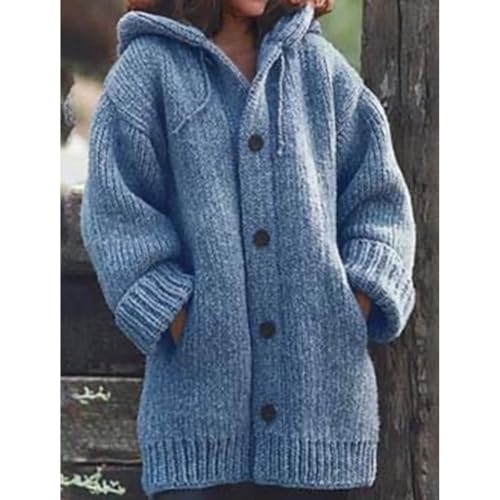 Women's Winter Knitted Thick Cardigan Hoodie Sweater Coat Drawstring Long Sleeve Buttons Down Warm Coat with Pocket2