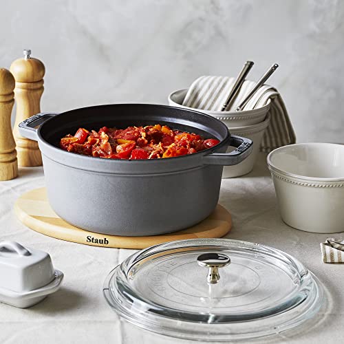 Image of Staub Cast Iron 4-qt Round Cocotte with Glass Lid - Graphite Grey