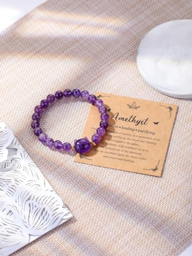 GEHECRST Crystal Cat Bracelet for Women Men, 8mm Healing Gemstone Bead Bracelet Protection, Natural Stone Stretch Bracelet Jewelry Gifts for Cat Lover Mom Girlfriend2