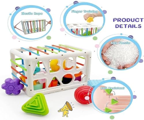Image of LONGMIRE Plastic ABCD Shape Sorter Baby Toys Montessori Toys for 1 Year Old Boys Girls Activity Cube Sensory Bin Toys for Babies Toddlers 6 12 18 Months Birthday Gifts Multicolor