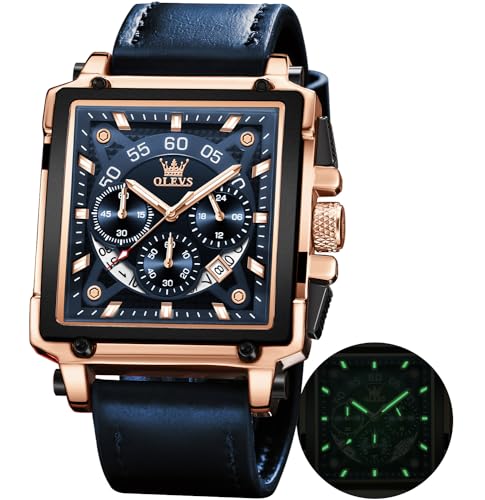 Image of OLEVS Watches for Men Quartz Chronograph Leather Fashion Dress Watch Date Waterproof Luminous Casual Square Business Wrist Watches