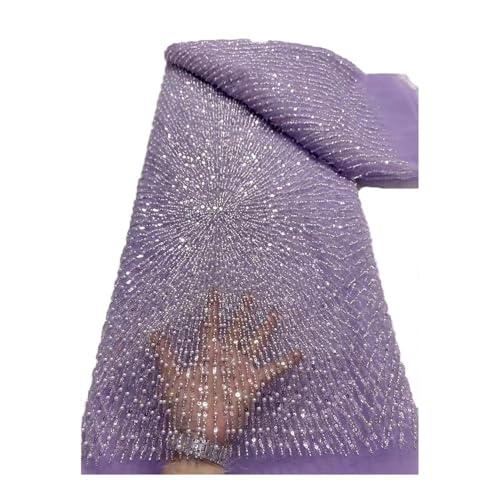 Tissu perlé lourd de haute couture blanche brodé main au point chaîne