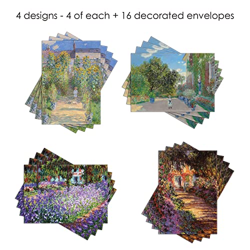 Image of RainCaper Fine Art Keepsake 5x7 Blank Stationery Claude Monet Greeting Note Cards With Decorative Envelopes, Gift Boxed Set of 16 | 300 GSM Cardstock (Monet Gardens)