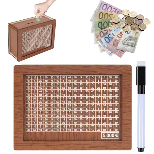 pangutheos Tirelire en Bois 5000 Euro, Tirelires avec Objectif D'épargne et Chiffres à Cocher, Tirelire Réutilisable, Aide Les Enfants et Les Adultes à...