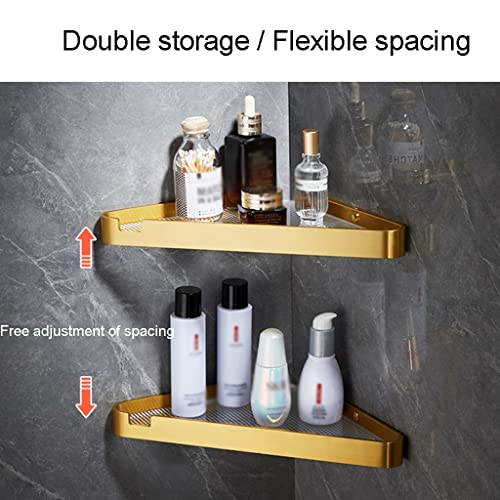 Porte-serviettes de douche avec crochet étagère d'angle or - 3