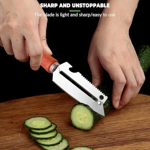 Image of Multi-Functional Stainless Steel Vegetable Peeler with Wooden Handle & Bottle Opener Single Blade Peeler for Fruits & Vegetables Sharp & Easy-Grip Kitchen Tool (4 in 1 Peeler)