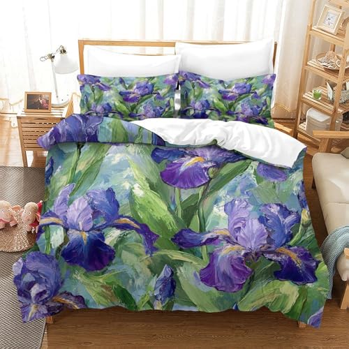 Housse de couette fleurs d'iris en microfibre ultra douce et résistante avec zip - 3