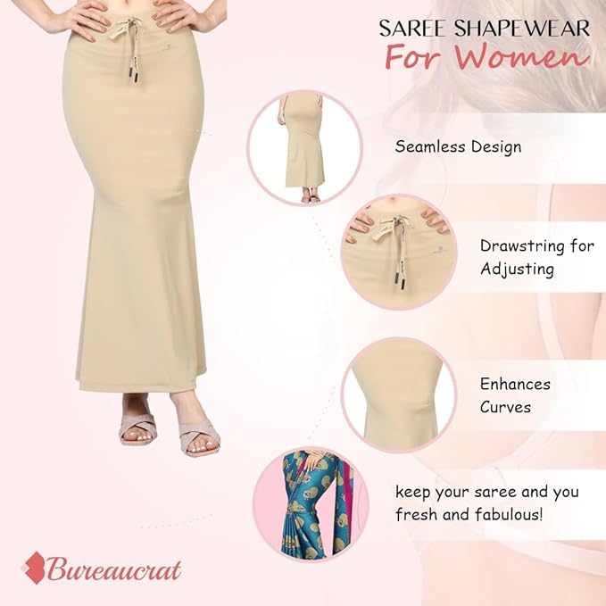 Image of Saree Shapewear Petticoat for Women Cotton Blended Lycra Body Shaper Peticoat, Long Under Skirt Dress for Saree,Stretchable Fishcut Innerwear for Ladies Saree in Party