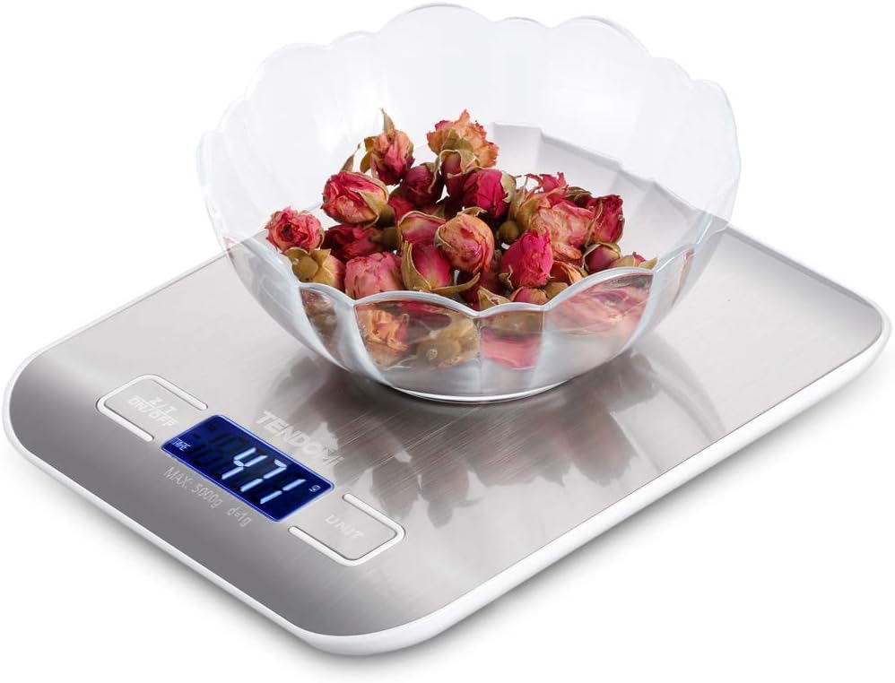 Digital Kitchen Scale/Food Scale Slim Multifunction Compact Metric Scale for Baking Cooking with LCD Display, 11 lbs/5 kg Capacity, Precision Measuring, Stainless Steel (Batteries Included)