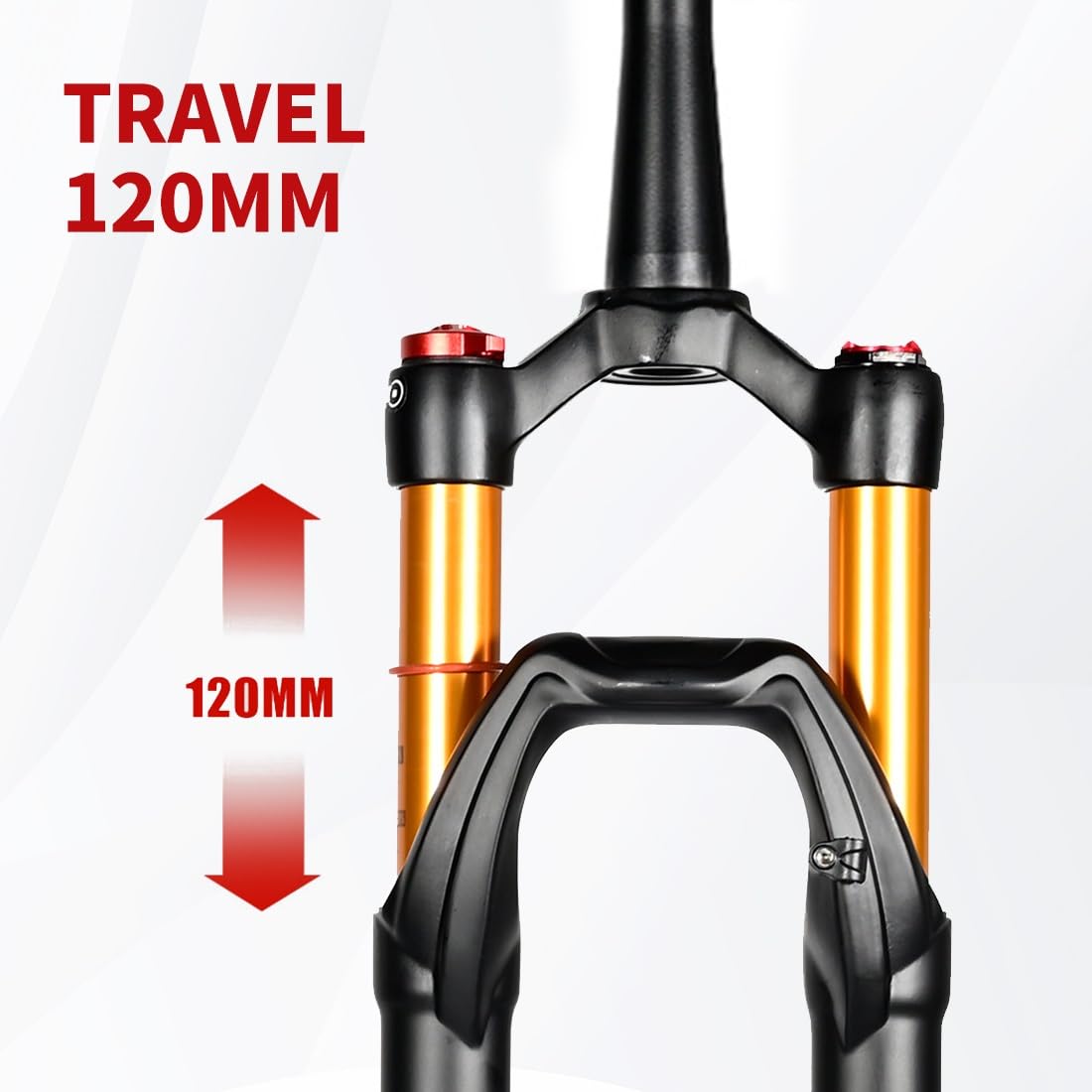Przedni widelec amortyzowany powietrzem do roweru górskiego ze stożkową rurą, 39,8 mm, przedni widelec MTB, oś 15 mm × 100 mm, regulowana odbicie, skok sprężyny 120 mm, amortyzator gazu, nadaje się do