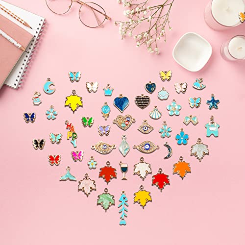 Image of hexiaoxiao 100PCS Bracelet Charms for Jewelry Making Bulk Lucky Charm Bracelet Making Kits Butterfly and Heart Charms DIY for Women's Necklace Bracelets and Cute Bling Charms Crafting, Onesize,