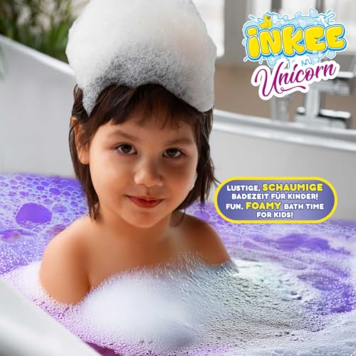 INKEE Bubble Bath Unicorn - Bain moussant pour enfants Licorne, Liquide pour mousse de bain VIOLET avec extrait de calendula & arôme de thé glacé au raisin, 40g – vue 3