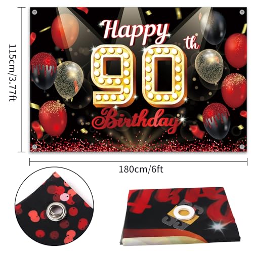 Fondo Fotográfico Feliz 90º Cumpleaños Globo Rojo miniatura 2