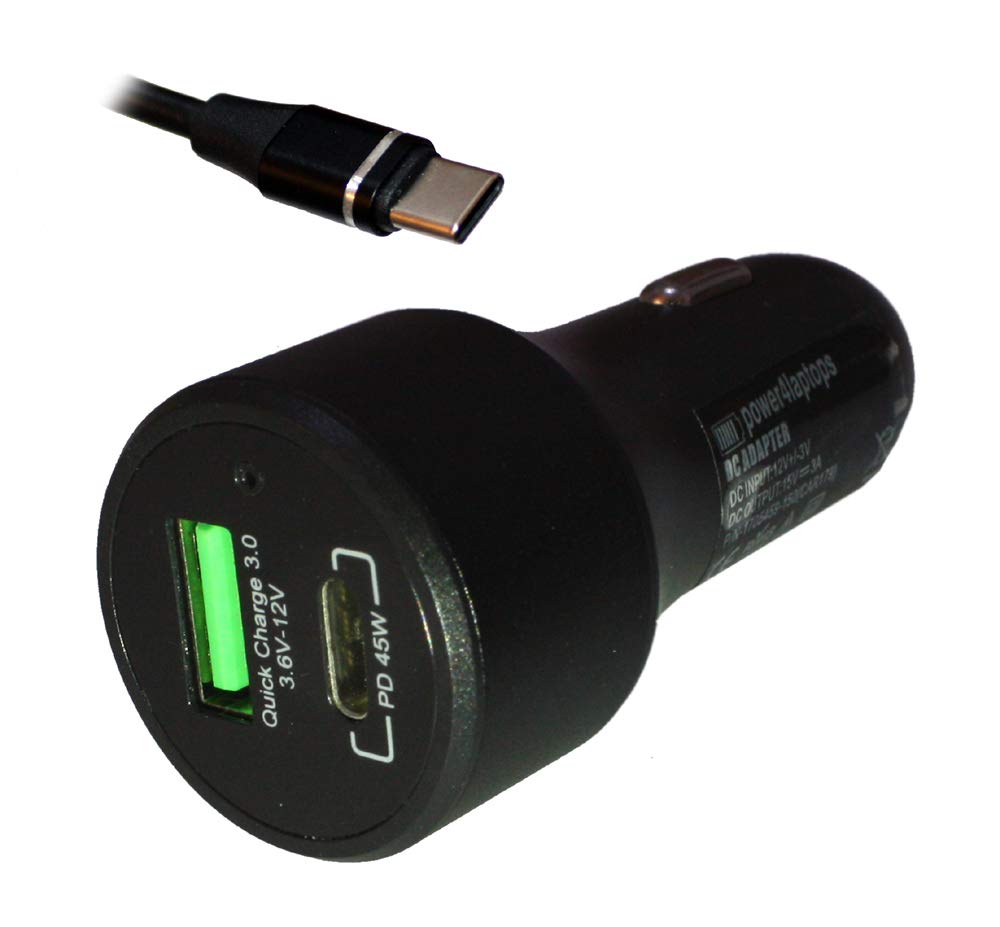 Power4Laptops DC Adapter Laptop Car Charger Compatible with Dell XPS 9380, Google Chromebook Pixel (