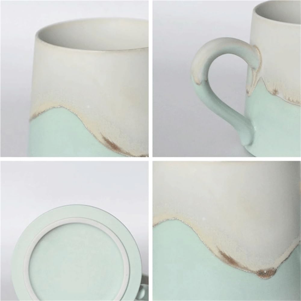 Filiżanka herbaty Elegancki zielony kubek do kawy z pokrywką zestaw 1, wykwintny ceramiczny w stylu atramentu, pojemność 11,5 uncji użytku biurowego