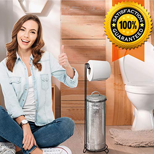 Autumn Alley Farmhouse Standing Toilet Paper Holder | Free Standing Galvanized Toilet Paper Roll Storage | Extra Roll Storage Built in | Adds Country Charm to Your Rustic Bathroom