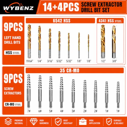 Image of 18Pcs Screw Extractor and Left Hand Drill Bits Set, Easy Out Bolt Extractor