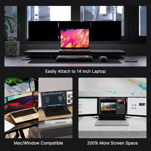 Image of 14 inch Pro Triple Laptop Glass Screen Extender, Dual 14 inch 2k Portable Monitors, 144Hz, 100% DCI-P3, 500 Nits, Aluminum Finish for 14 inch MacBook Pro & Windows, for Gaming, Creators, & Professional