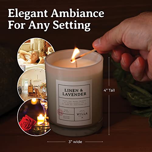 Willa Linen & Lavender Highly Scented Candle - All Natural Soy Wax Luxury Candles Made In The Usa With Essential Oils - Best For A Home / Aromatherapy / Gift / Spa / Bathroom 9Oz Jar Candle #TOP5