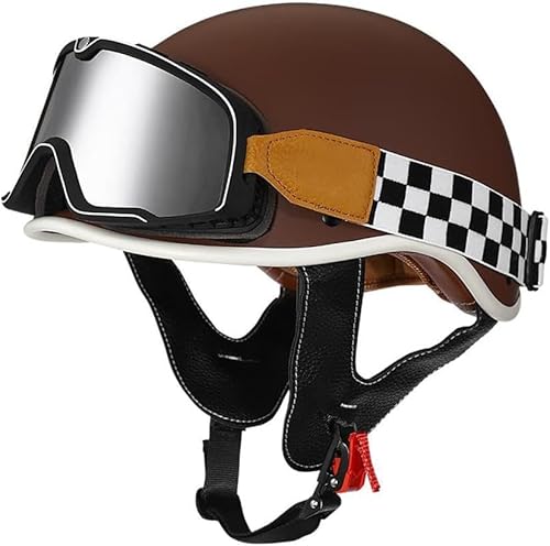 YMKJGZS Retro Motorbike Open Face Light Helmet DOT Approved Good-Looking Half Shell Comfortable Jet Helmet for German Style Motorcycle Half Helmet Scooter Moped Cruiser (9,XL)