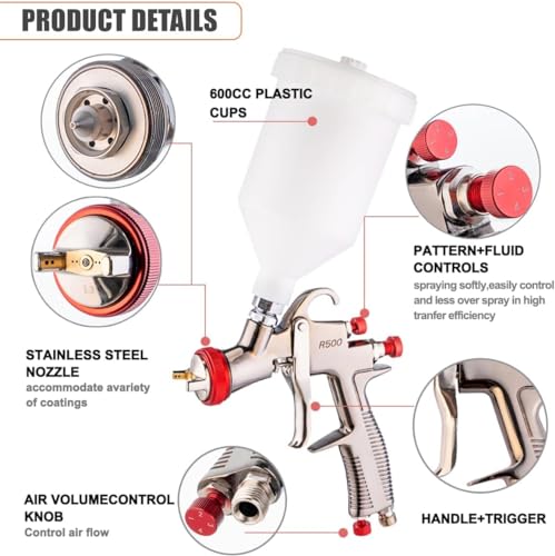 Image of DAXINYANG R500 LVLP Spray Gun 1.3mm Nozzles Automotive Paint Gun with Air Pressure Regulator&Oil-Water Separator, Body Repair LVLP Automotive Paint Spray Guns for Painting Cars, Furnitures