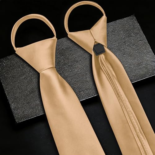 Image of YourTies Zipper Tie for Men Adjustable Pre-tied Satin Neckties and Pocket Square Set Solid Color Business Formal Wedding