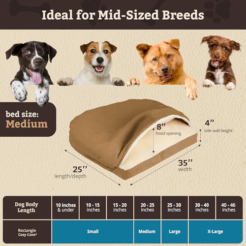 Image of Snoozer Rectangle Cozy Cave Dog Bed, Hooded Dog Bed, Camel (M)