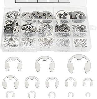 DXLing 400 Pieces Stainless Steel E-Clip Retaining Ring 13 Size M1.5/M2/M2.5/M3/M4/M5/M6/M7/M8/M9/M10/M12/M15 Internal Opening Ring Circlip Assortment Kit with Plastic Box