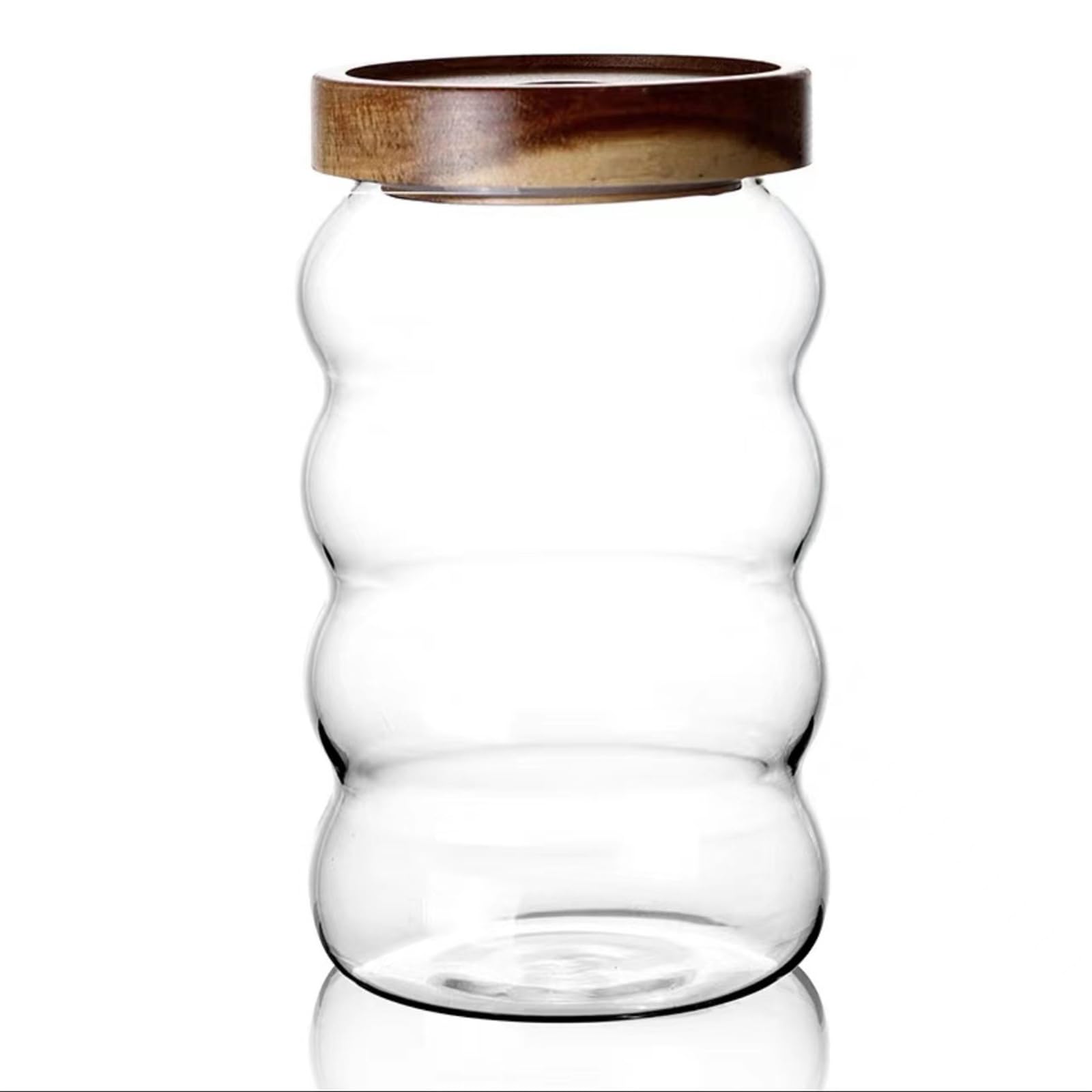 Soulnioi A-700Ml Glass Jar Waved Curved Shaped Jar With Lid Airtight Canister Set For Kitchen, Food Storage Container With Wooden Cover For Serving Tea, Coffee, Spice (700Ml)