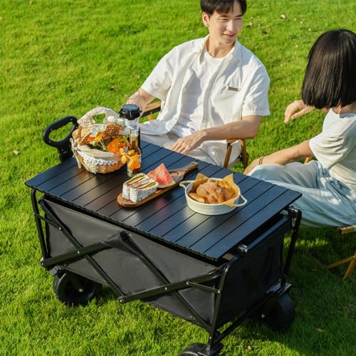 ZXNANA Gartenwagen, tragbarer Campingwagen für den Außenbereich, Kleiner Outdoor-Wagen, Faltbarer Picknickwagen, Stand, Faltbarer Kleiner Wagen (Black) – Bild 3