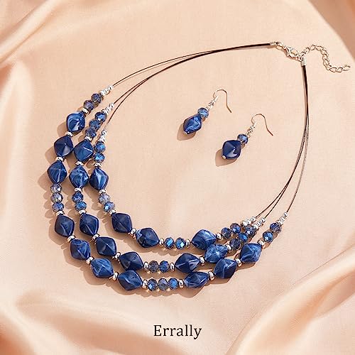 3 Layered Chunky Statement Necklace for Women Beaded Strand Necklaces with Earring Fashion Costumes Collar Necklace Jewelry Sets Gifts for Women2