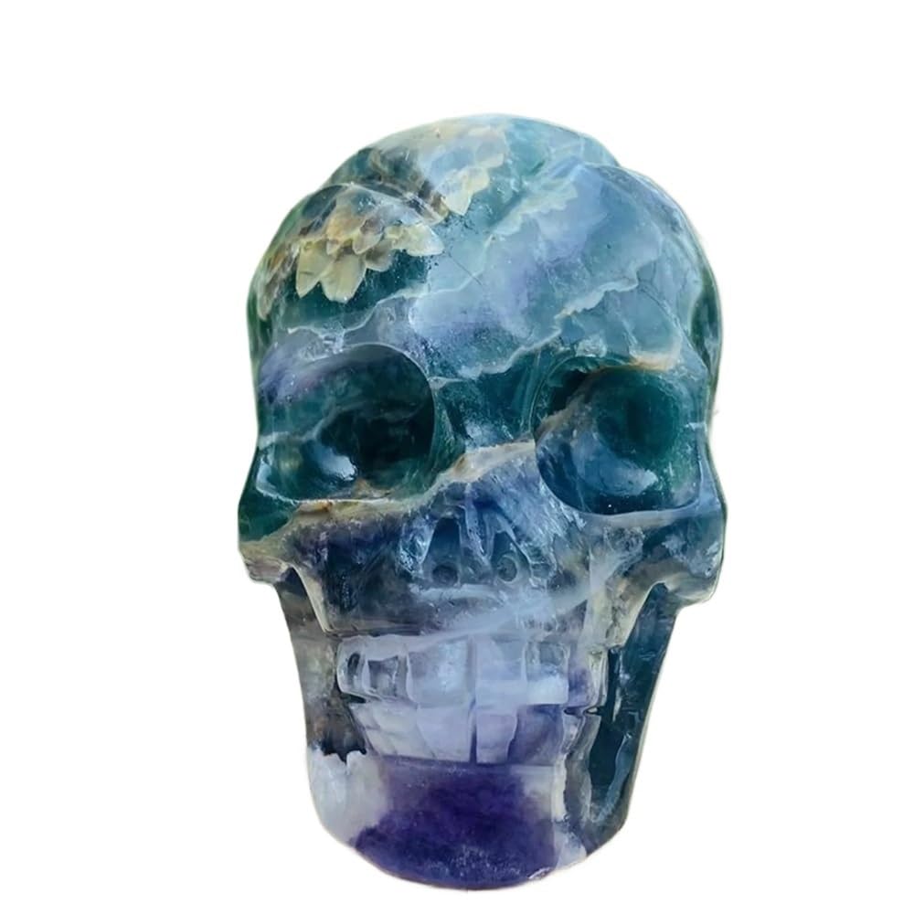PKNVKZIDK Fluorite Quartz Skull Hand Carved Crystal Home Decor(Size:450-500g)