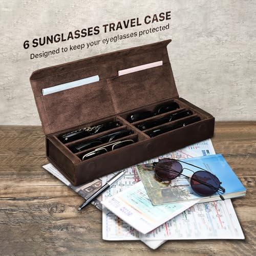 Image of CONTACTS Genuine Leather Sunglasses Travel Case Hard Eyeglasses Box Vintage Eyewear Holder Travel Accessories