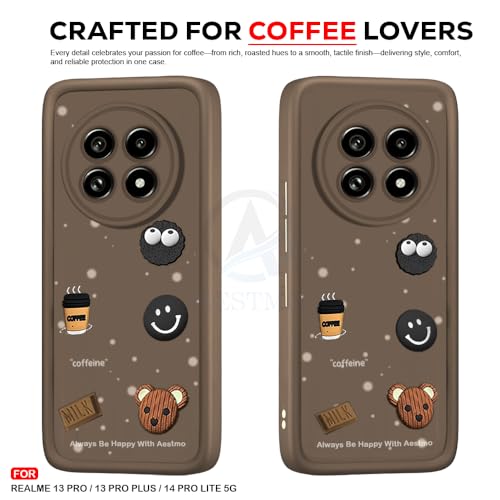 Image of AESTMO Back Case Cover for Realme 13 Pro /Pro Plus / 14 Pro Lite 5G | Cute Fun Cartoon 3D Ball | Coffee Silicone Case | Full Body Protection | Camera Protection Back Cover (Brown)