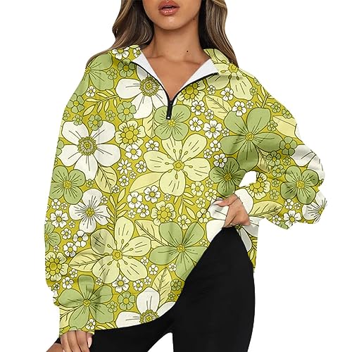 DABAOK Athletic Works - Sudadera de manga larga con cremallera, sudadera con capucha y cremallera de un cuarto, para adolescentes, niñas, ropa de otoño para mujer, verde, S
