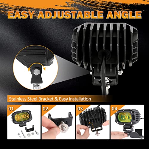 Image of Auxbeam R4 Series 4 Inch LED Amber Pod 60W Driving Flood Beam Square Light | 3500K Amber Light, 120 Wide Flood Beam, 6000LM Output, Better Visibility in Fog & Rain, IP68 Rated, Built for Offroad, Pair