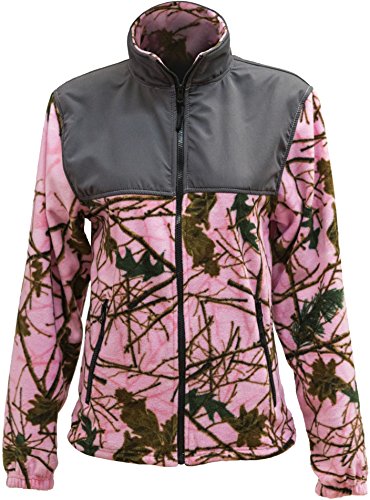 TrailCrest by Treel Women's Classic Fit Polar Soft Fleece Full Zip Jacket, Pink Camo & Gray, XL