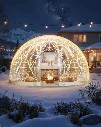 VEVOR Gartenkuppel, 2,9x1,7 m großes transparentes Blasenzelt für 2–4 Personen, geodätisches Kuppelgewächshaus mit Fenster, PVC-Zelt für Hinterhof, Terrasse, Camping, Party, Hochzeit