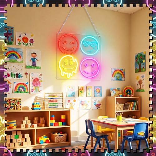 Image of Retisee Smile Face Neon Classroom Sign Multicolor Smile Face LED Neon Light for Wall Decor Gifts LED Sign for Classroom Bedroom Party Bar Wedding Art Decoration Gifts