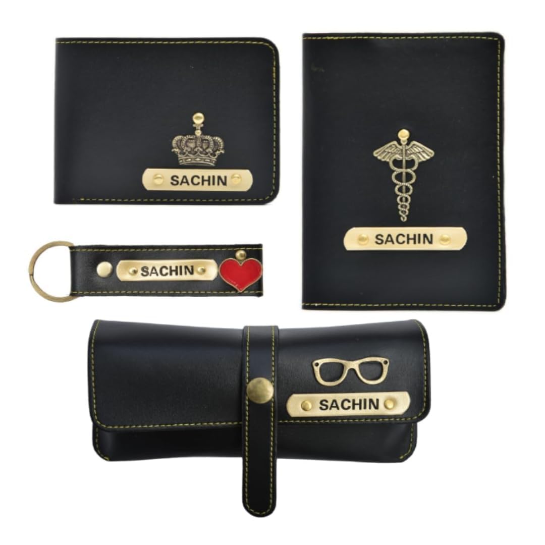 The Wallet Store Personalized Passport Cover, Wallet, Keychain & Eyewear Case Combo | with Name & Charms | Best Customized Gifts for Men, Husband, Boyfriend, Father, Brother, Etc (Brown)-image-16