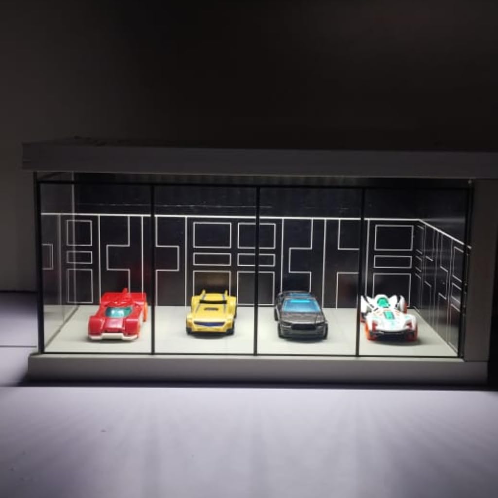 Black Luxury Miniature Car Showroom Display – LED-Lit Collector Garage | Premium Die-Cast Model Display Case for Hot Wheels, Matchbox & More.(Without Car)-image-0