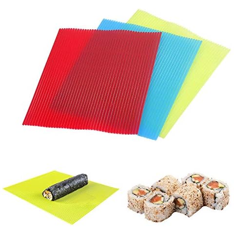 3Pcs Kitchen Sushi Rolling Mat Non Stick Sushi Making Kit Japanese Plastic Sushi Roller Maker Homemade for Home Kitchen DIY Sushi Tool Plate Mat Cover