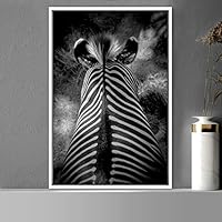 Framed Canvas Wall Art Duotone Zebra Animals Black and White Chic Duotone Expressive Grey Living Room Photography Zebra - 16x24 inches