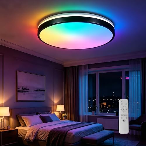 HOREVO Black Bluetooth Ceiling Light, 24W 2400LM Dimmable...
