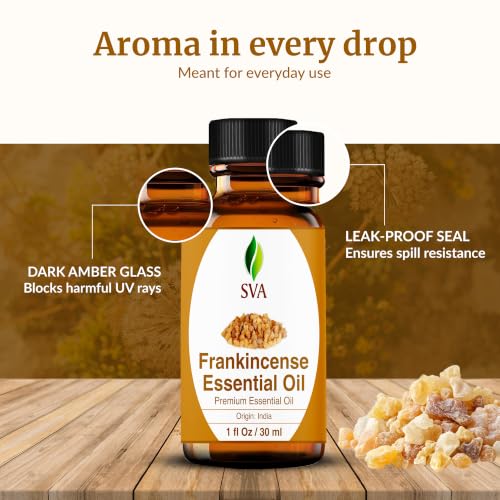 Image of SVA Frankincense Essential Oil, Glass Bottle with Dropper, 1 Fl Oz (30 ml) | Frankincense Oil for Diffuser, Humidifier, Skin, Body, Perfume, Home Fragrance, Incense, Bath, Soap, Candle & DIY Projects