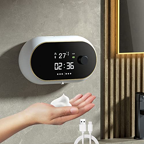 Dispensador de Jabón Pared Automático, 450ML Dispensador de Jabón líquido sin Contacto con Sensor de Infrarrojos, Dispensador de Jabón Recargable USB, 3 Niveles Ajustables, Impermeable IPX5 (White) Cover
