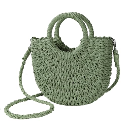 Image of Womens Straw Beach Bag Woven Crossbody Shoulder Bags Top Handle Satchel Handbag Purse for Summer