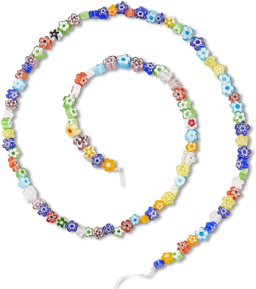 1 Box 352PCS 3.7~5.6MM Flower Lampwork Glass Beads with Holes Mixed Color Millefiori Flowers Florals Flat Spacer Charms Bead Bulk for Jewelry Making Bracelets Christmas DIY Craft Supplies - Image 6