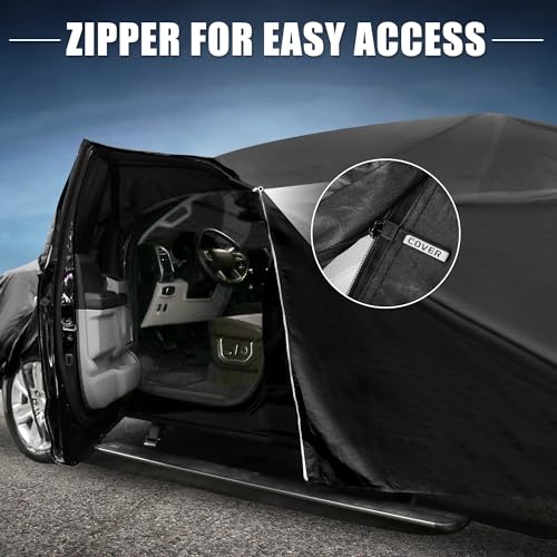 Image of X AUTOHAUX Car Cover for Chevrolet Tahoe 4 Door 2007-2020 Aluminum Film Outdoor Waterproof Sun Rain Snow Hail Protection with Driver Door Zipper
